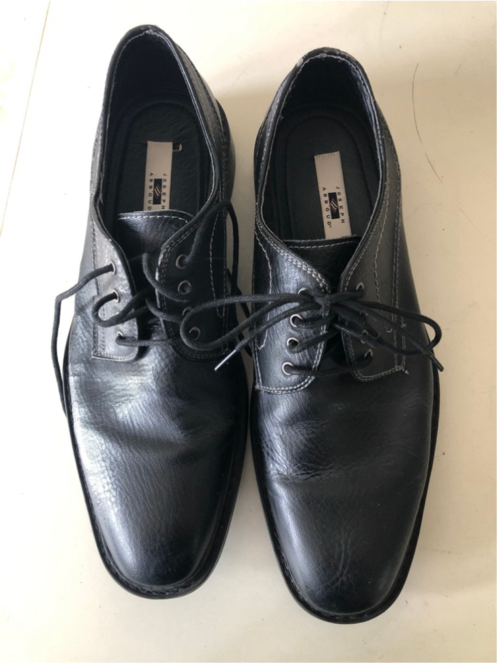 Size 12D Joseph Abboud Black Leather Plain Toe Derby Shoes Rugged Preppy Casual